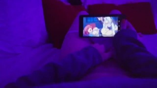 Ginger-haired Damsel masturbating watching girly-girl Manga porn uncensored when dad and mom are in house